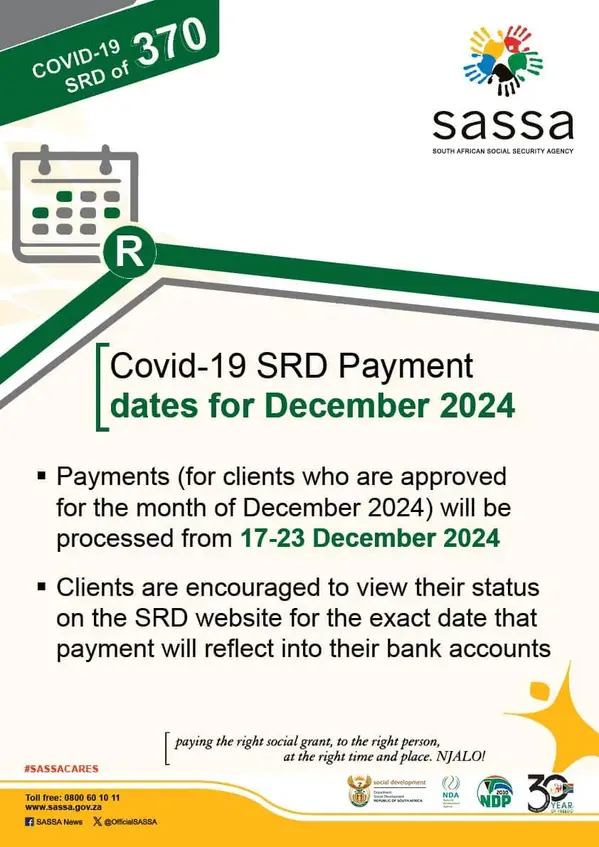 COVID-19 SRD Payments Issued Between 17 and 23 December 2024