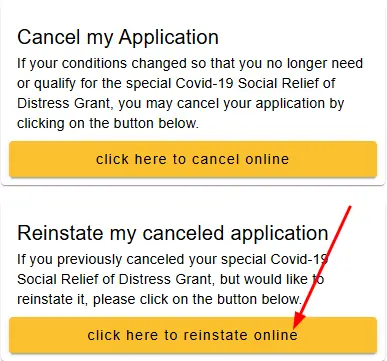 Select Reinstate My Cancelled Application option