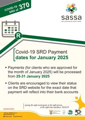 SASSA SRD R370 Grant Payment Dates for January 2025